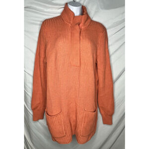Soft Surroundings Highland Tunic Sweater Size L Pockets Snap Neck  Orange Autumn